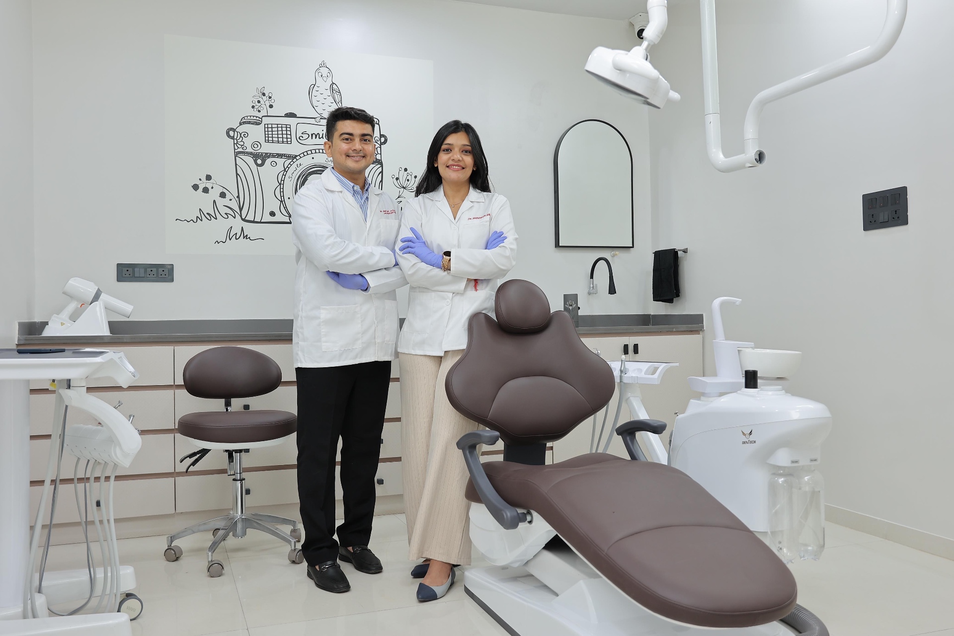 Dr. Bhavanshi Oswal and Dr. Sanjam Oswal in their modern dental clinic at Dr Oswal's Dental Clinic Ravet